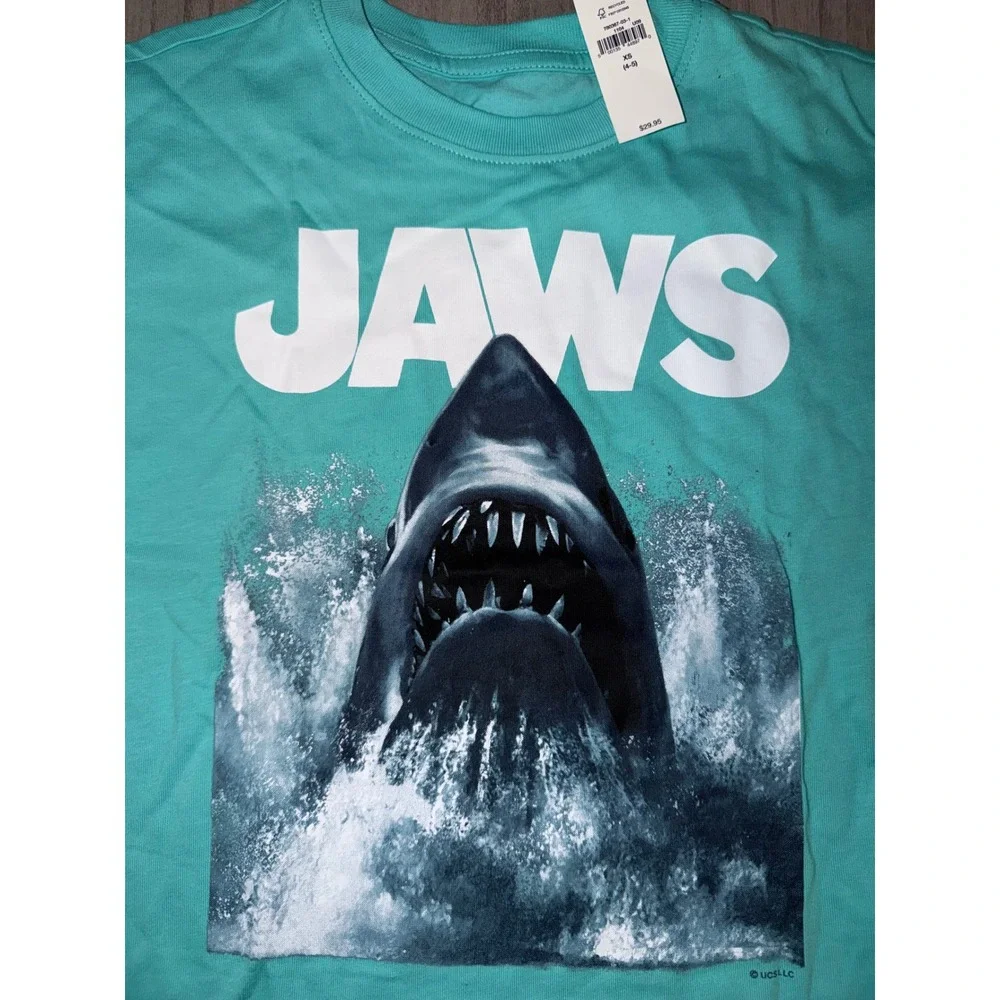 Gap Kids Jaws Movie Graphic T-Shirt Teal Green Short Sleeve XS 4-5 NWT Q3